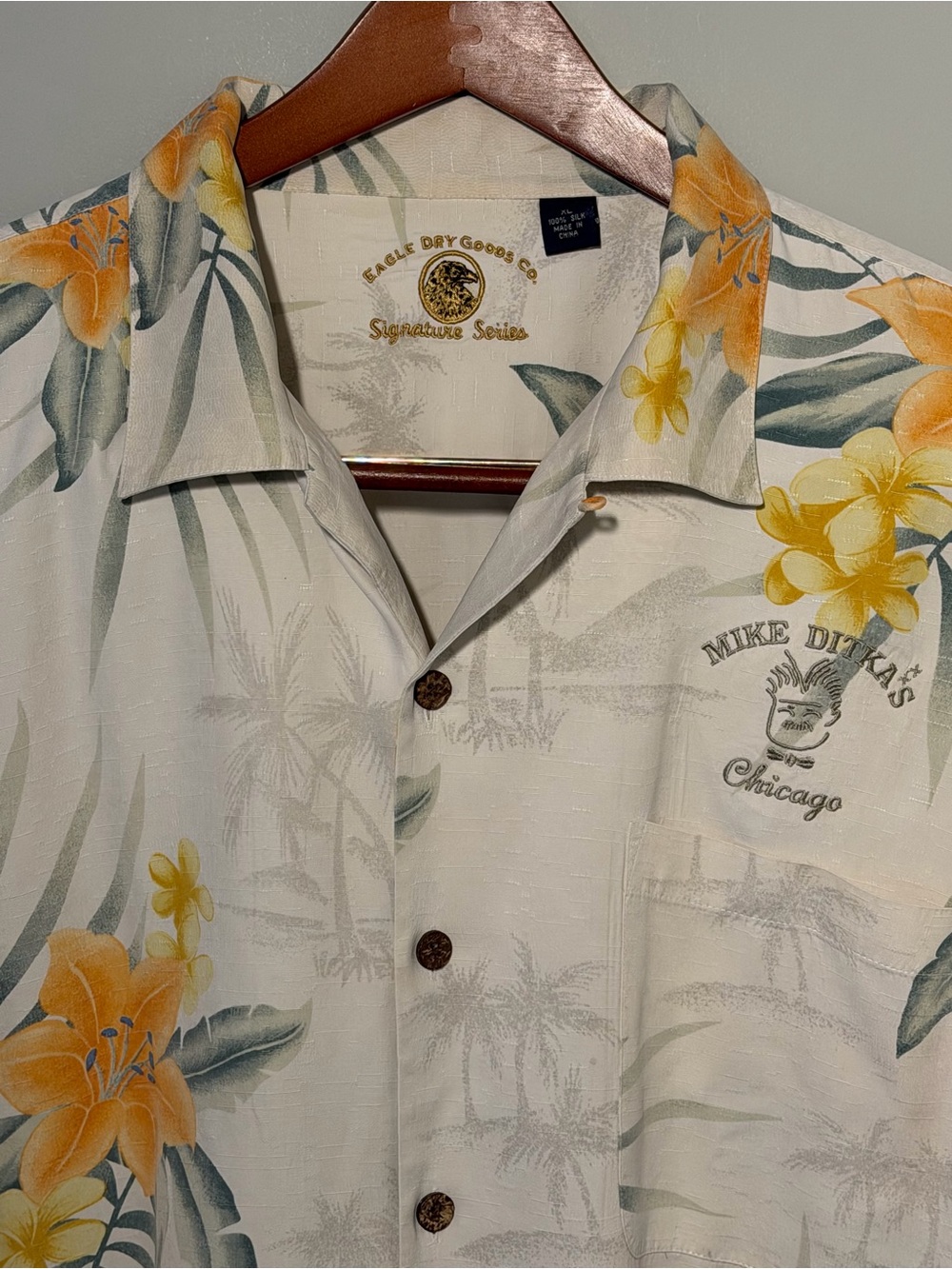 Eagle DrySignature Series Men's  Button-Up Shirt - White with Yellow Floral
